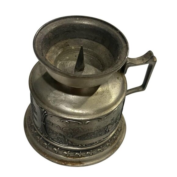 Vintage German Pewter Candle Holder & Goblet Set GUETEZEICHEN ZINNGERAT RAL GERM - Picture 4 of 8